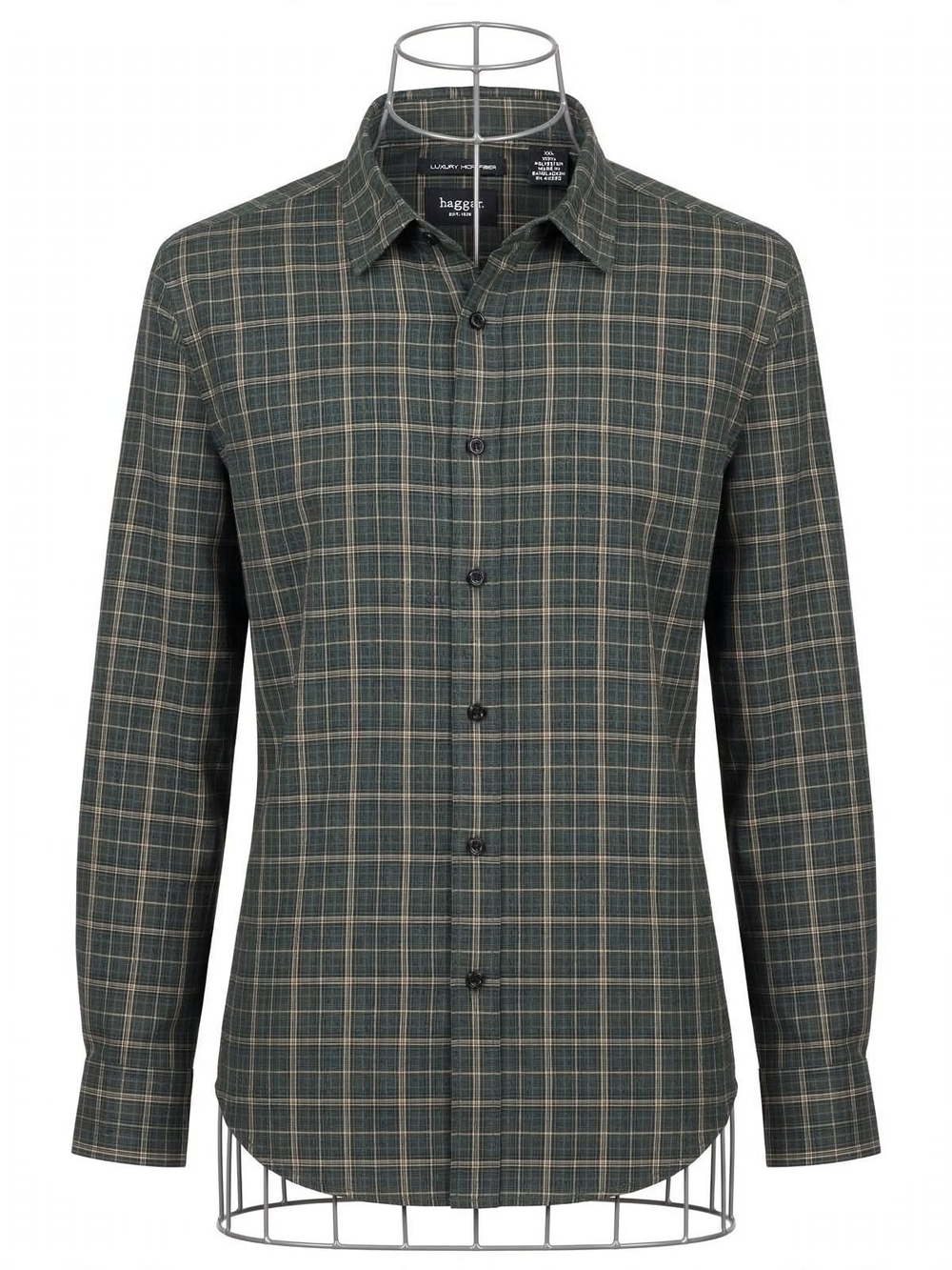 Haggar Olive Green Plaid Long-Sleeve Button-Down Shirt